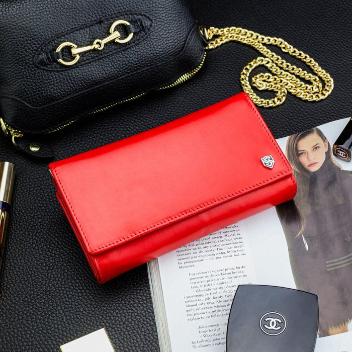 Moteriška odinė piniginė „STEVENS“ Z03-210 raudona su RFID apsauga D1810