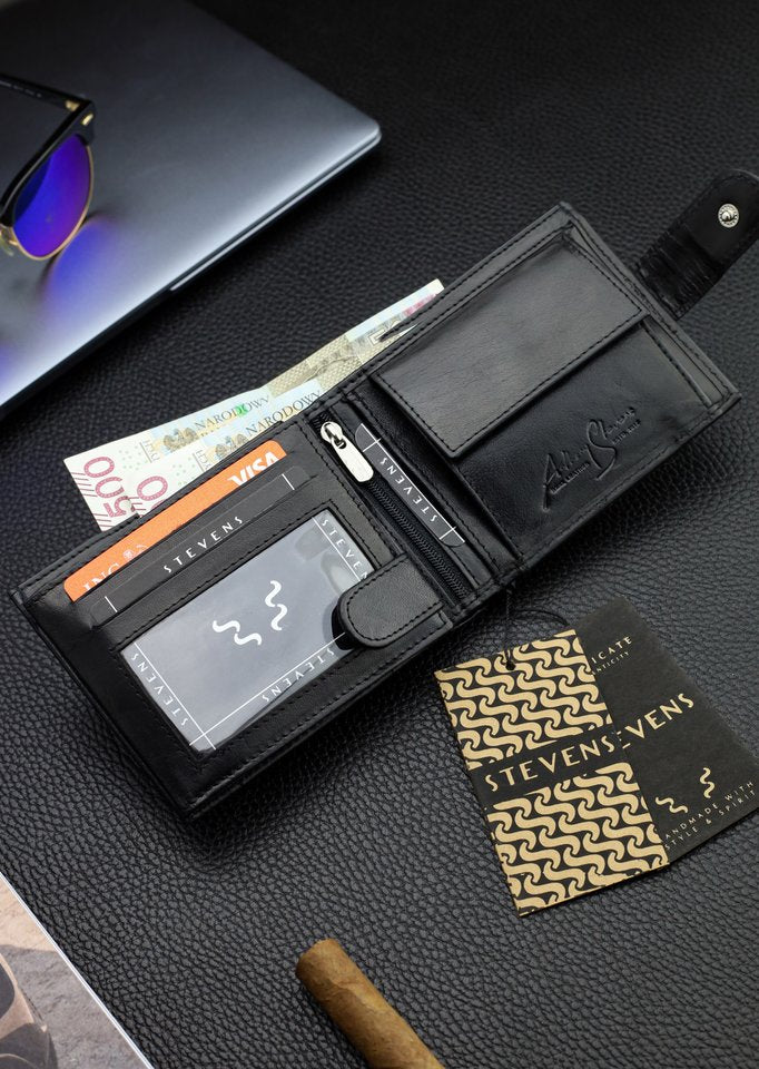 Vyriška natūralios odos piniginė Stevens Z05-325A, juoda N391
