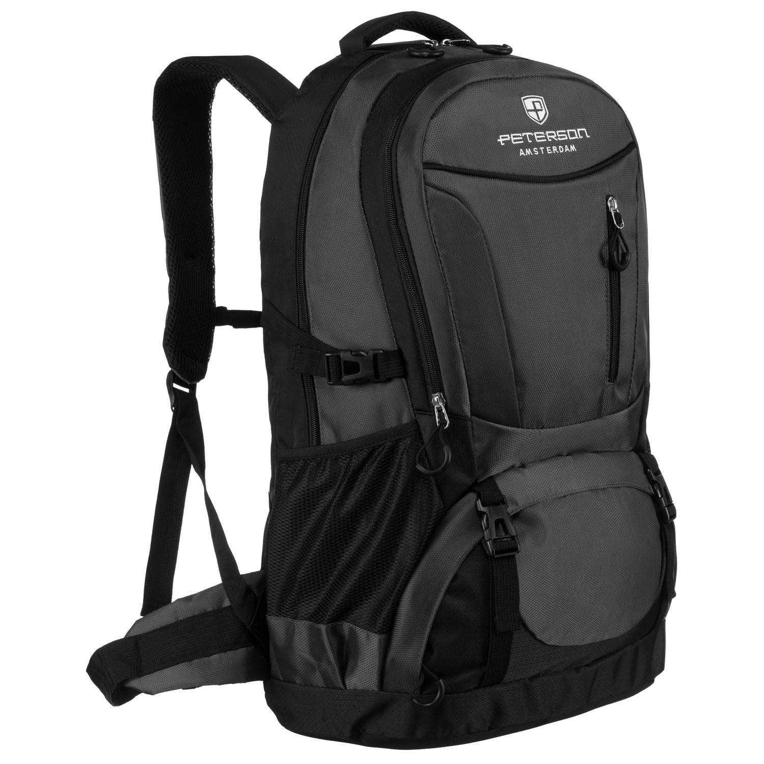 Turistinis poliesterio kuprinė, juoda-pilka N399