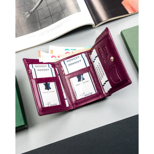 Moteriška violetinė odinė piniginė RFID Rovicky K38