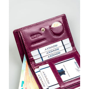 Moteriška violetinė odinė piniginė RFID Rovicky K38
