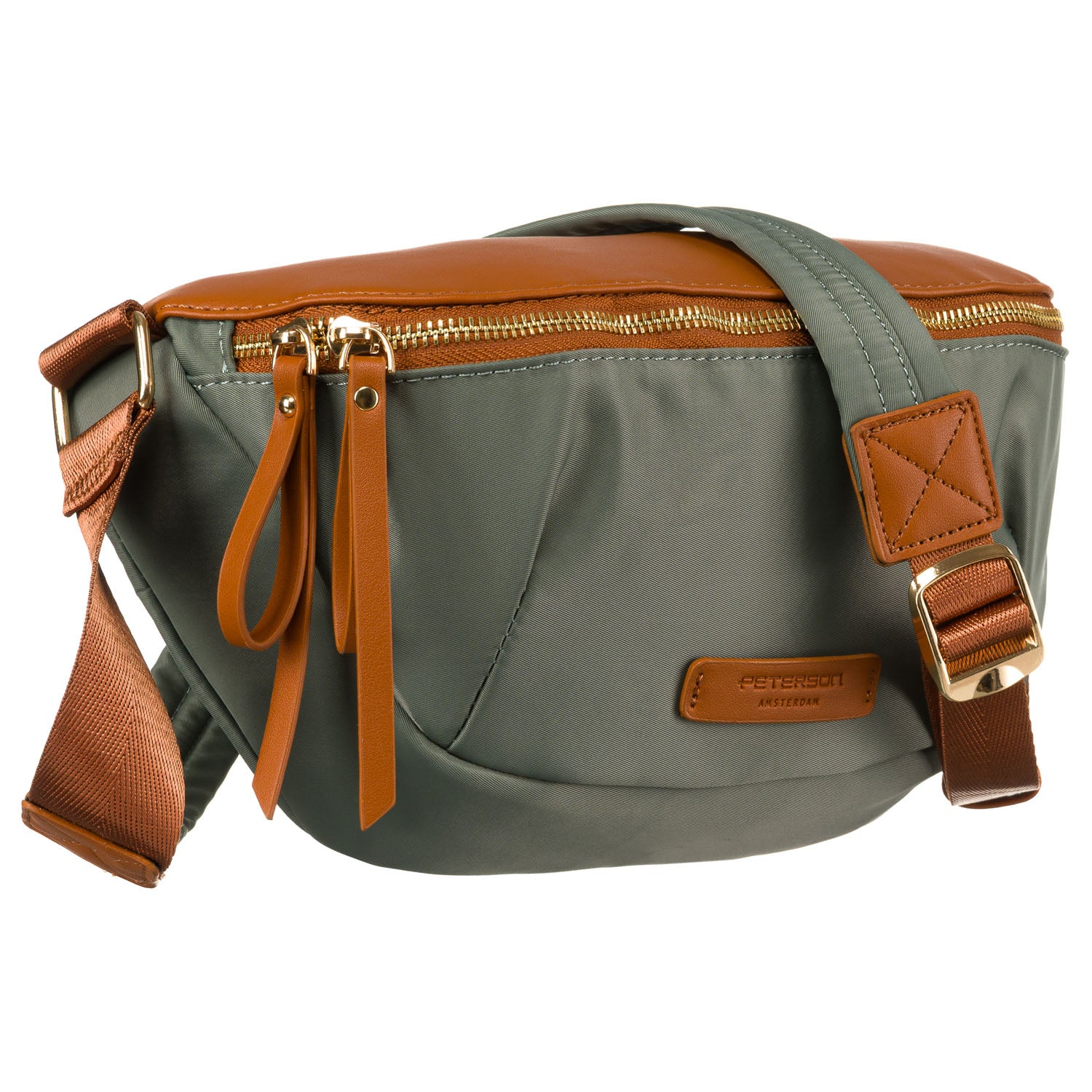 Moteriška rankinė, žalia-ruda, nailonas ir dirbtinė oda N396