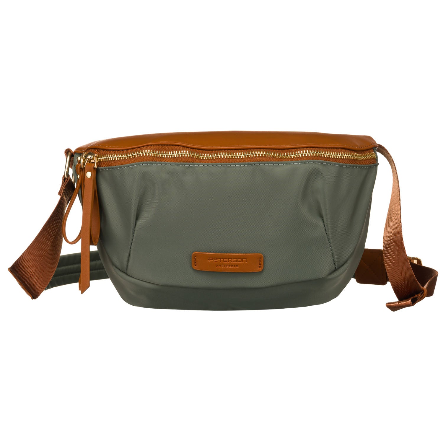 Moteriška rankinė, žalia-ruda, nailonas ir dirbtinė oda N396