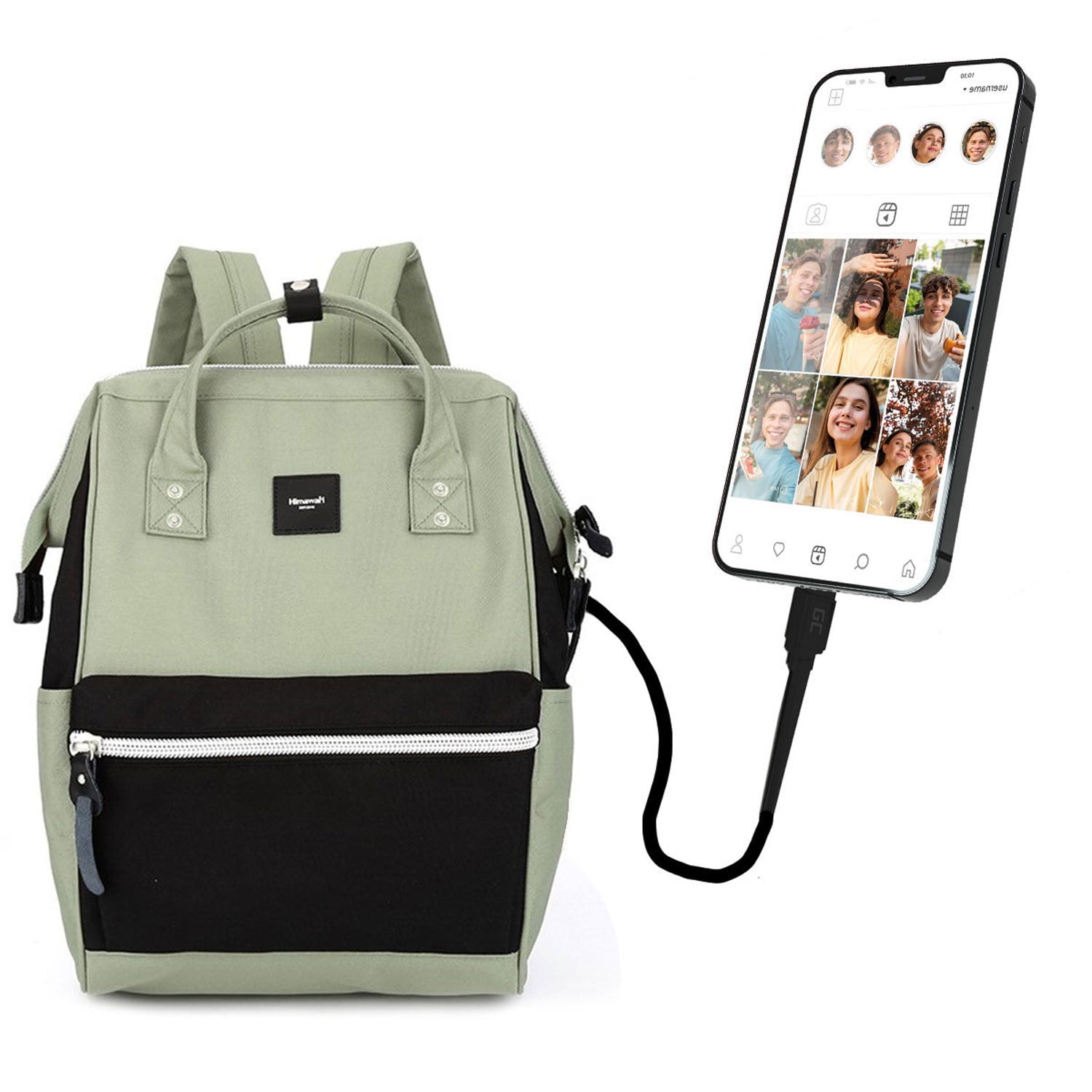 Didelė kuprinė moterims Himawari, žalia-juoda