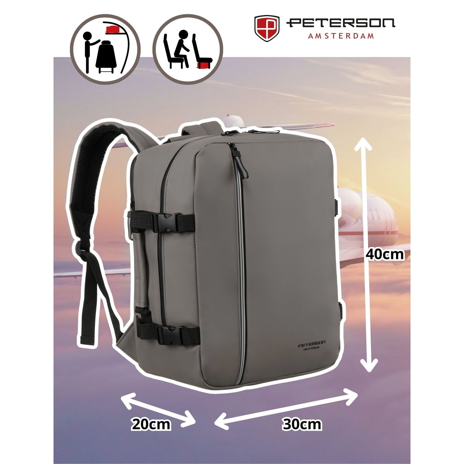 Didelė kuprinė unisex Peterson, pilka