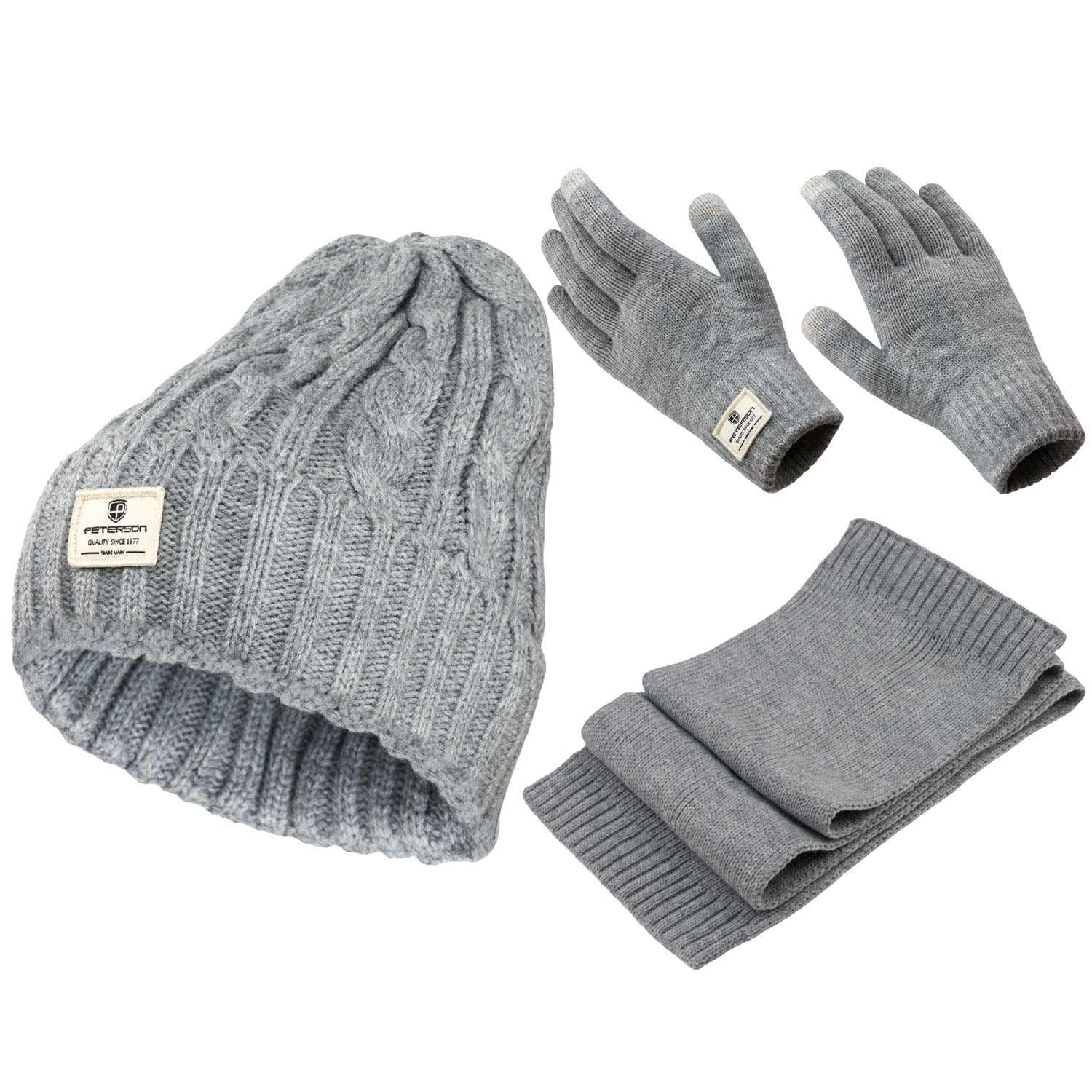 Kepurė, pirštinės ir šalikas Peterson, pilka S14
