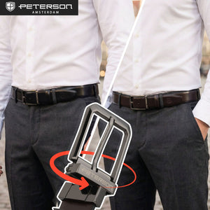 Dovanų rinkinys: juoda vyriška piniginė ir dvipusis odinis diržas – Peterson