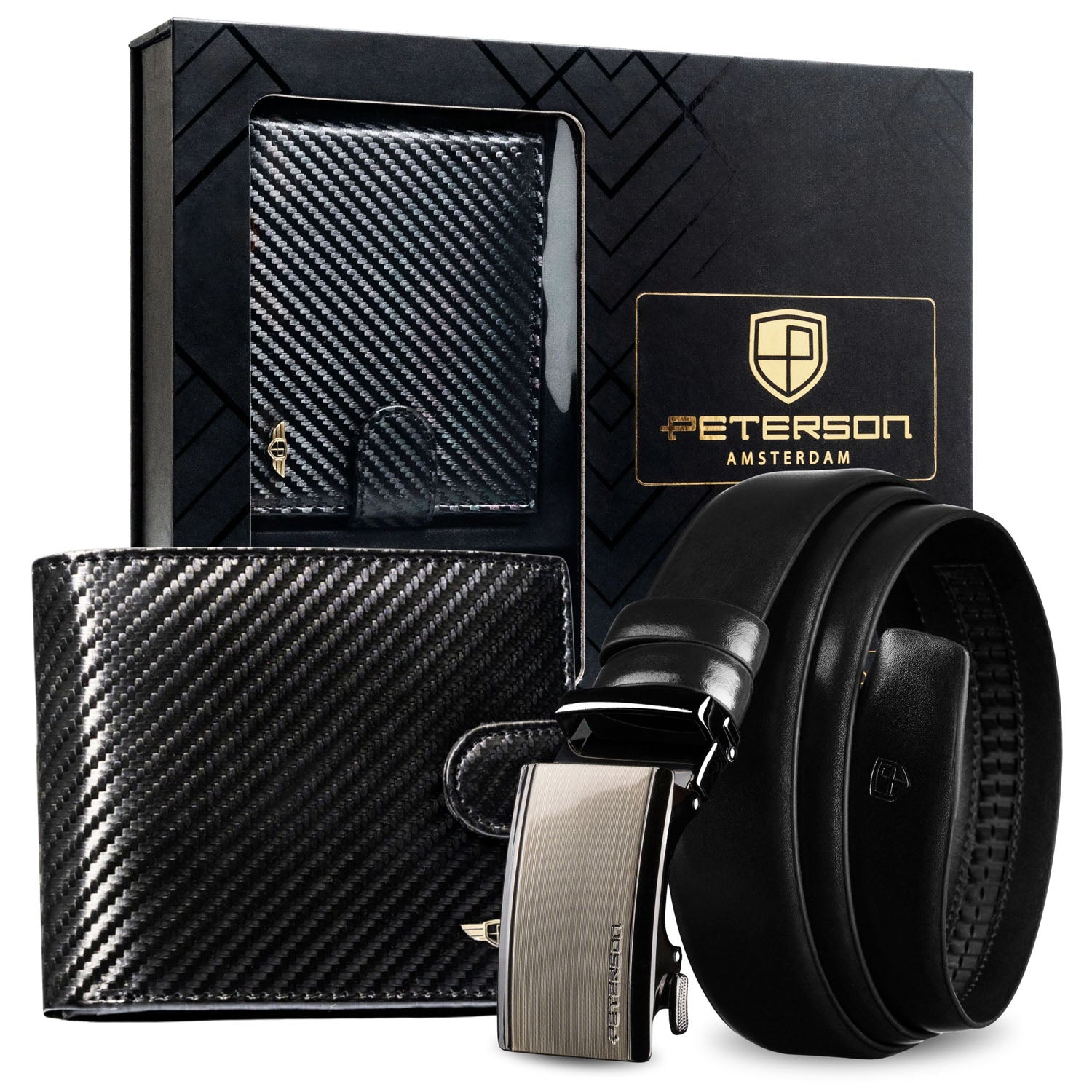 Dovanų rinkinys: juoda vyriška piniginė ir natūralios odos diržas – Peterson
