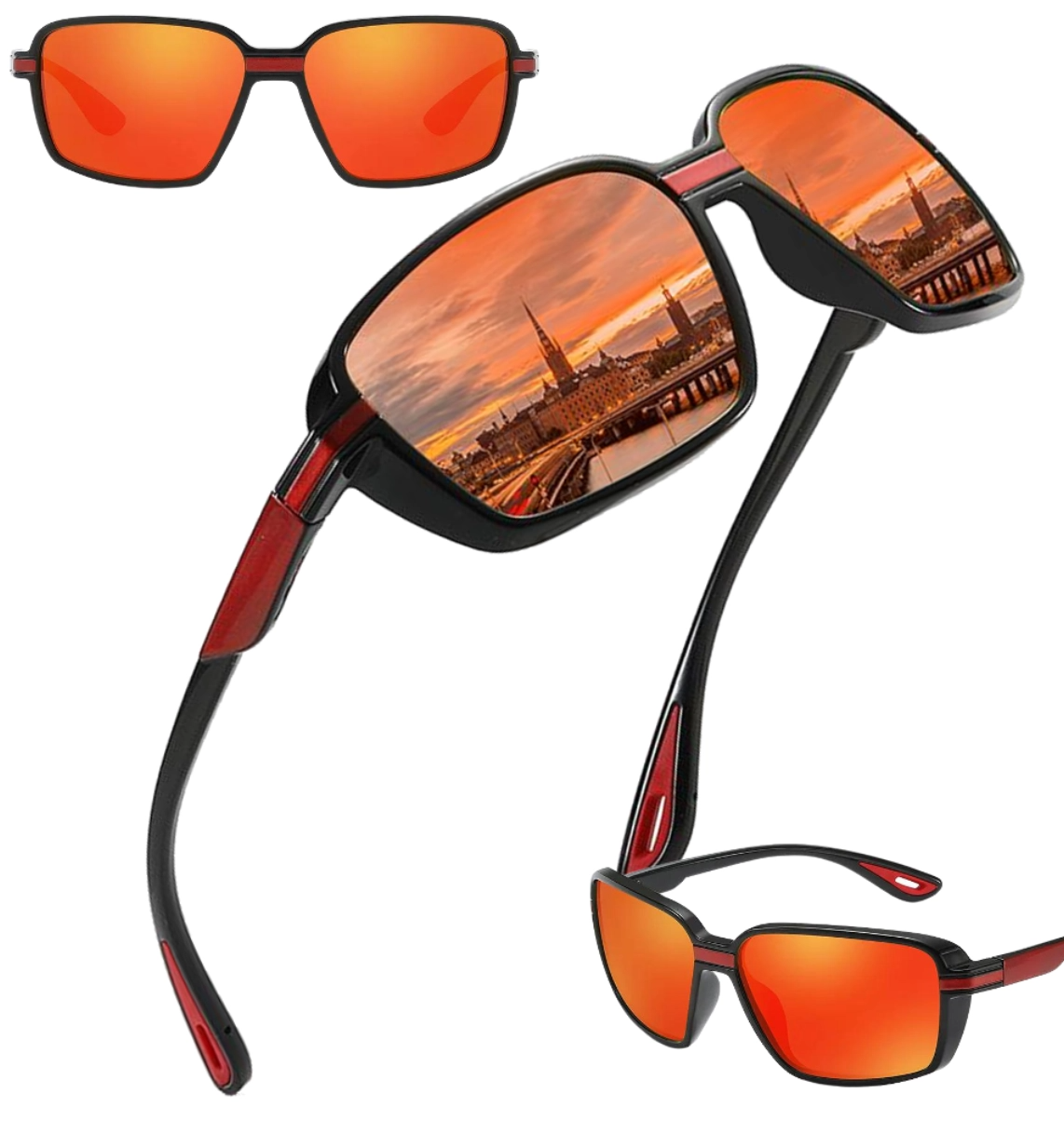 Poliarizuoti sportiniai akiniai nuo saulės vyrams F31, raudoni