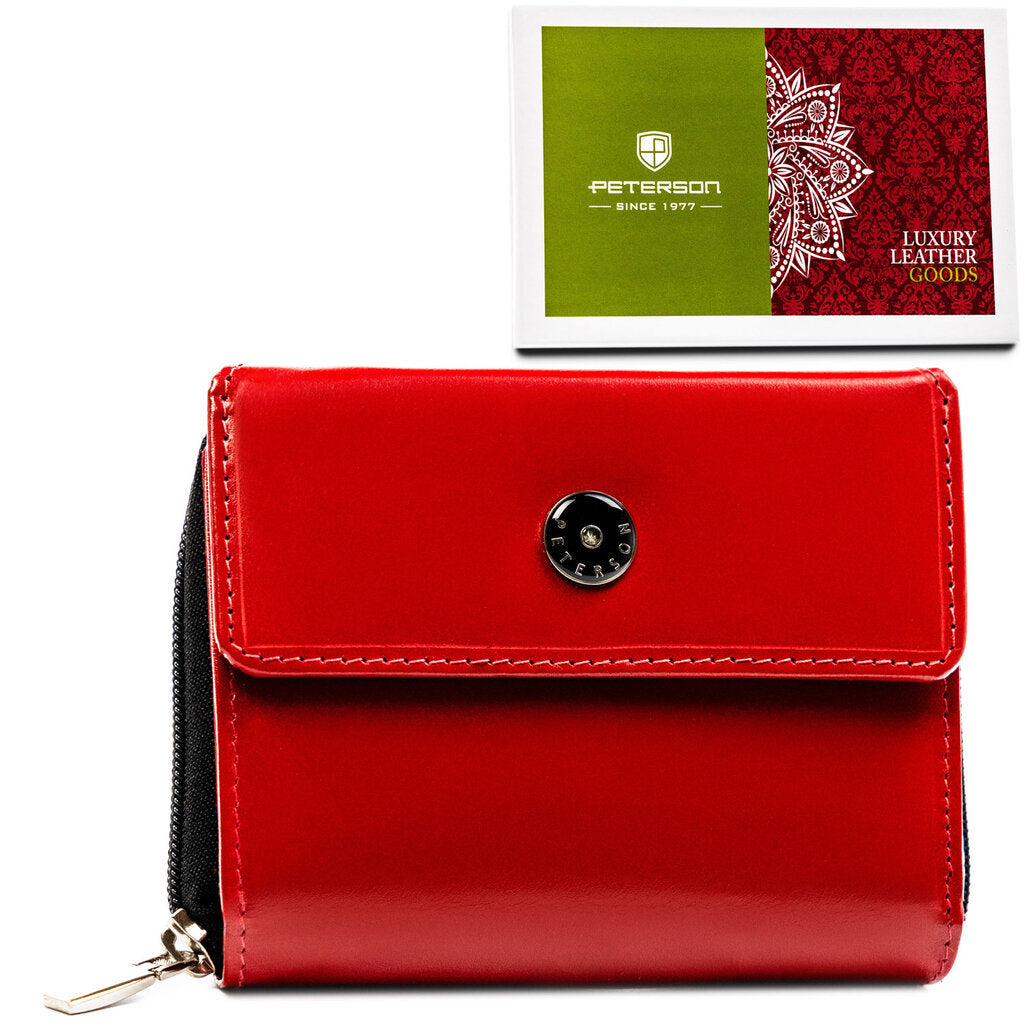 Raudona moteriška odinė piniginė su didele skyriumi monetoms - Peterson D4