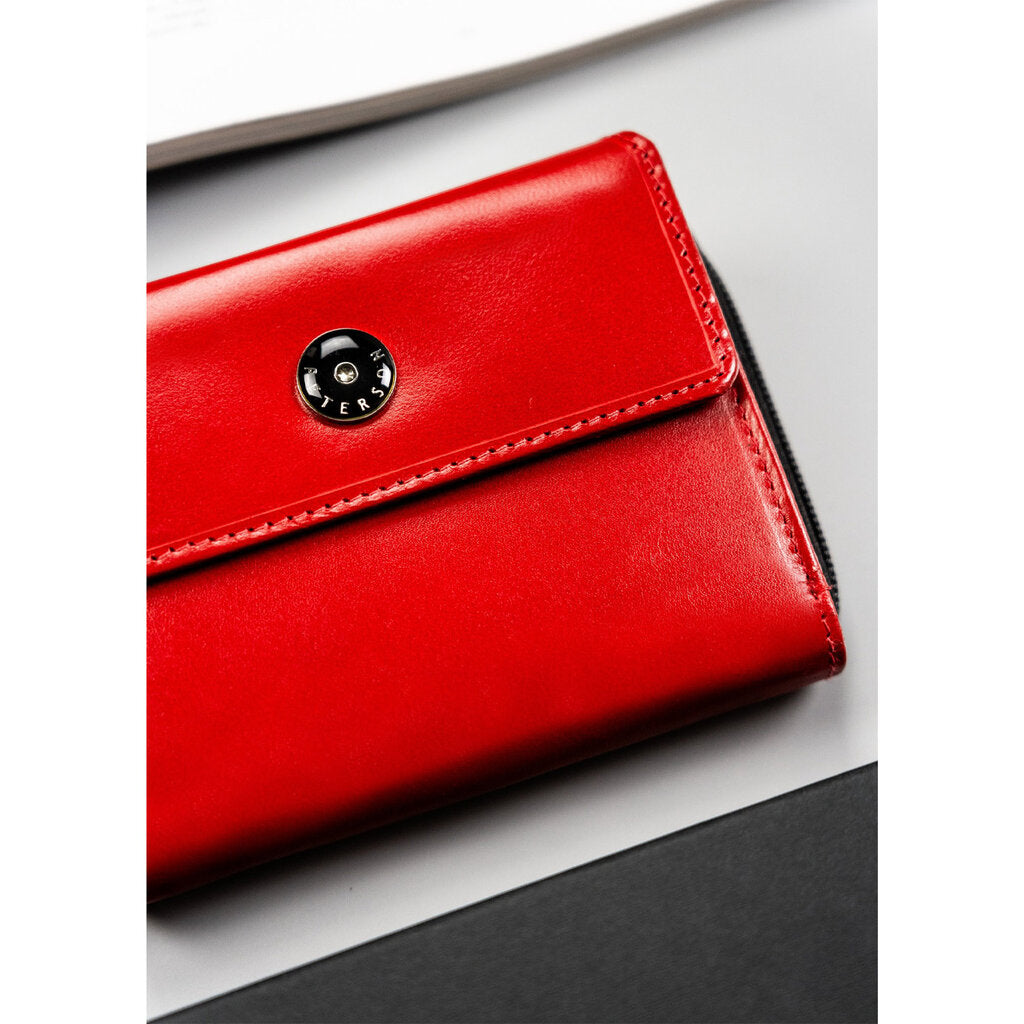 Raudona moteriška odinė piniginė su didele skyriumi monetoms - Peterson D4
