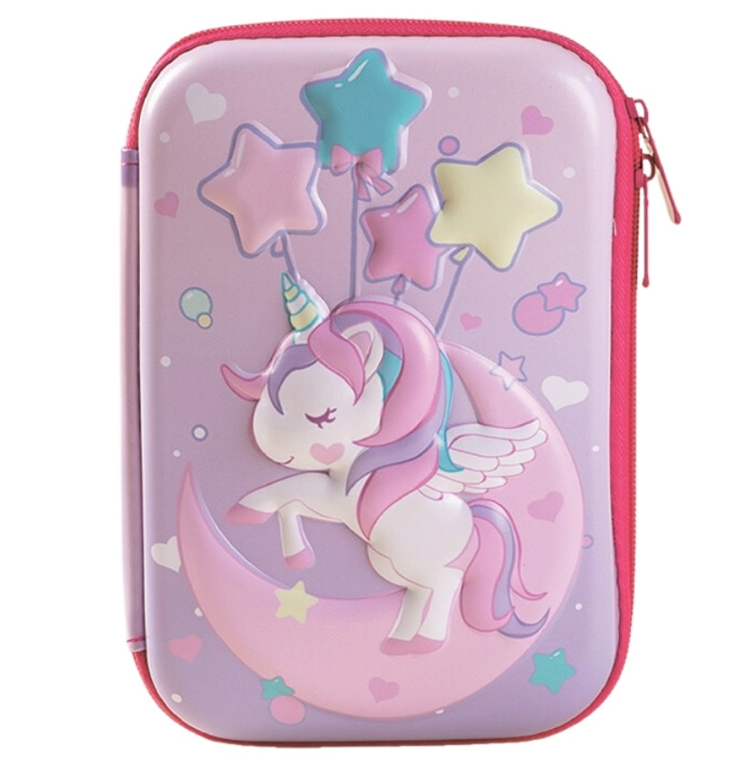 Rožinis pieštukų penalas su vienaragiu