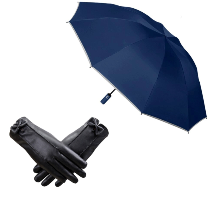 Sulankstomas skėtis su pirštinėmis