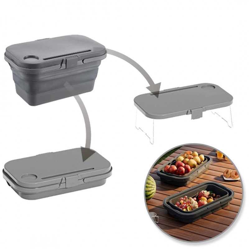 Universalus sulankstomas pikniko krepšys 3in1, stalas, pilkas