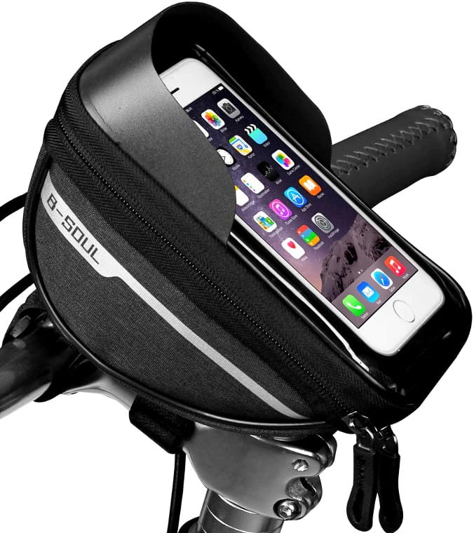 Vandeniui atspari dviračio telefono dėklas.