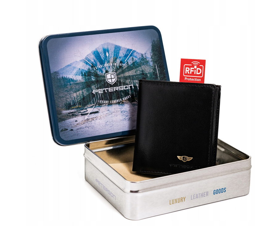 Vyriška odinė piniginė Peterson B3, juoda S488