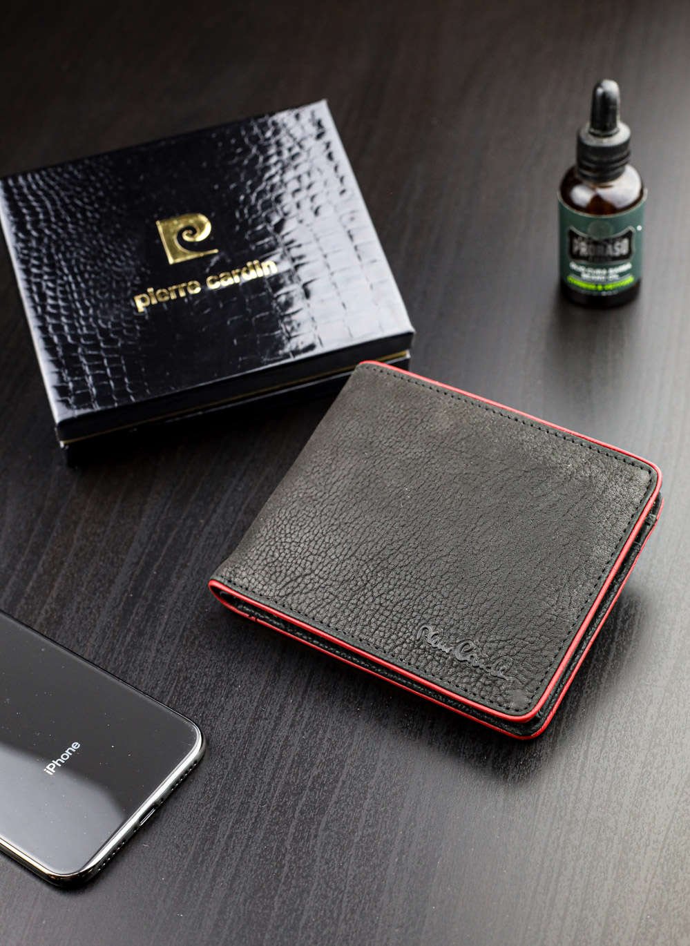 Vyriška odinė piniginė Pierre Cardin Tumble 88061 juoda + raudona S430