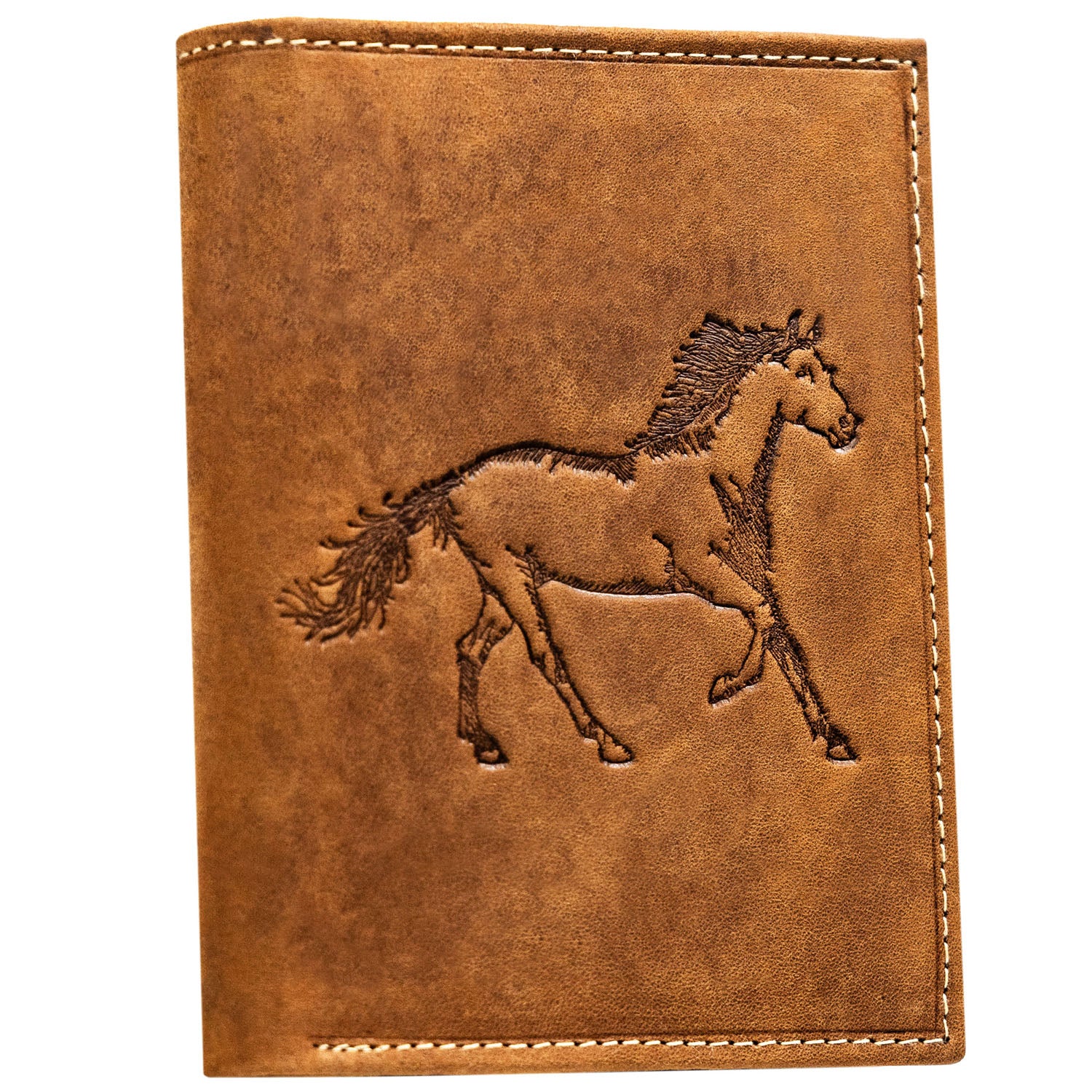 Vyriška odinė piniginė, ruda, su arklio įspaudu S147