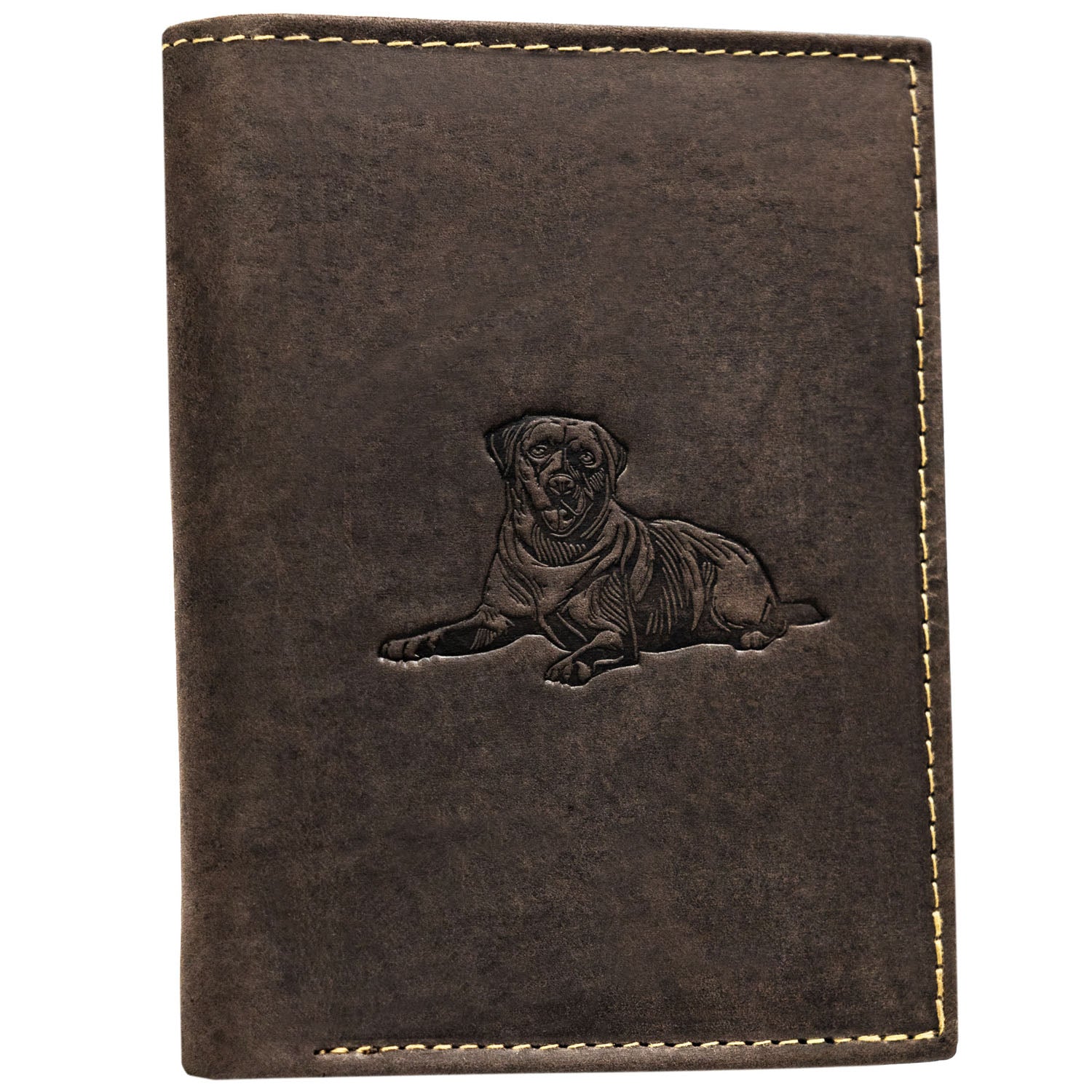 Vyriška odinė piniginė, ruda, su šuns įspaudu. S144