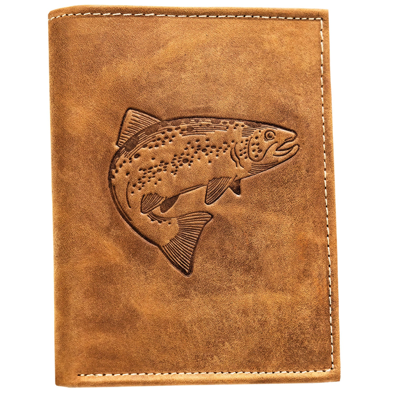 Vyriška odinė piniginė, ruda, su žuvies raštu S143