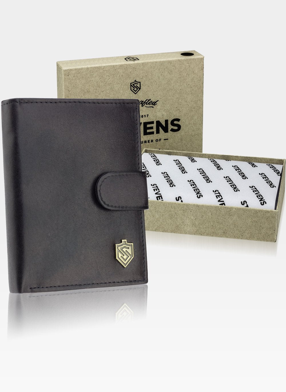 Vyriška odinė piniginė STEVENS su RFID apsauga juodos spalvos S196