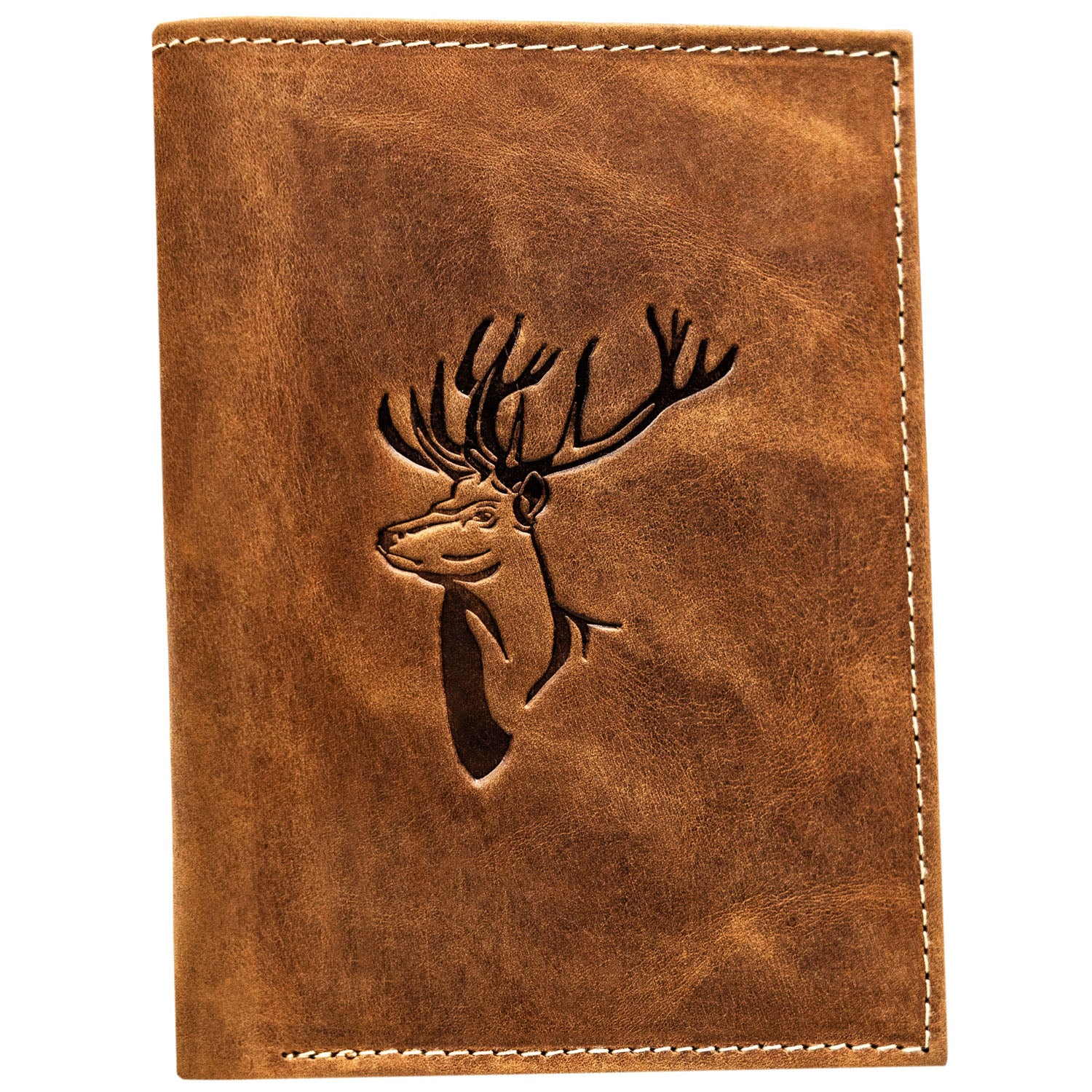 Vyriška odinė piniginė su elnio įspaudu, ruda S161