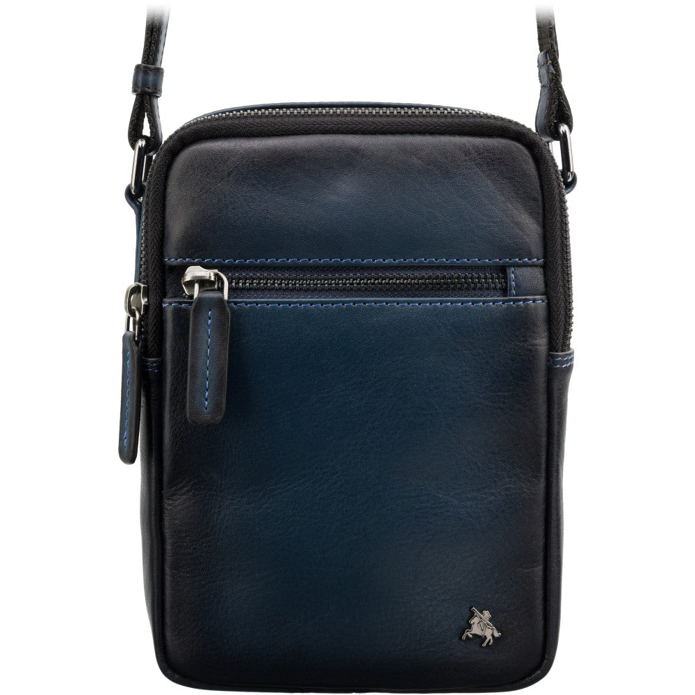 Vyriška odinė rankinė per petį, Visconti AT-43, mėlyna