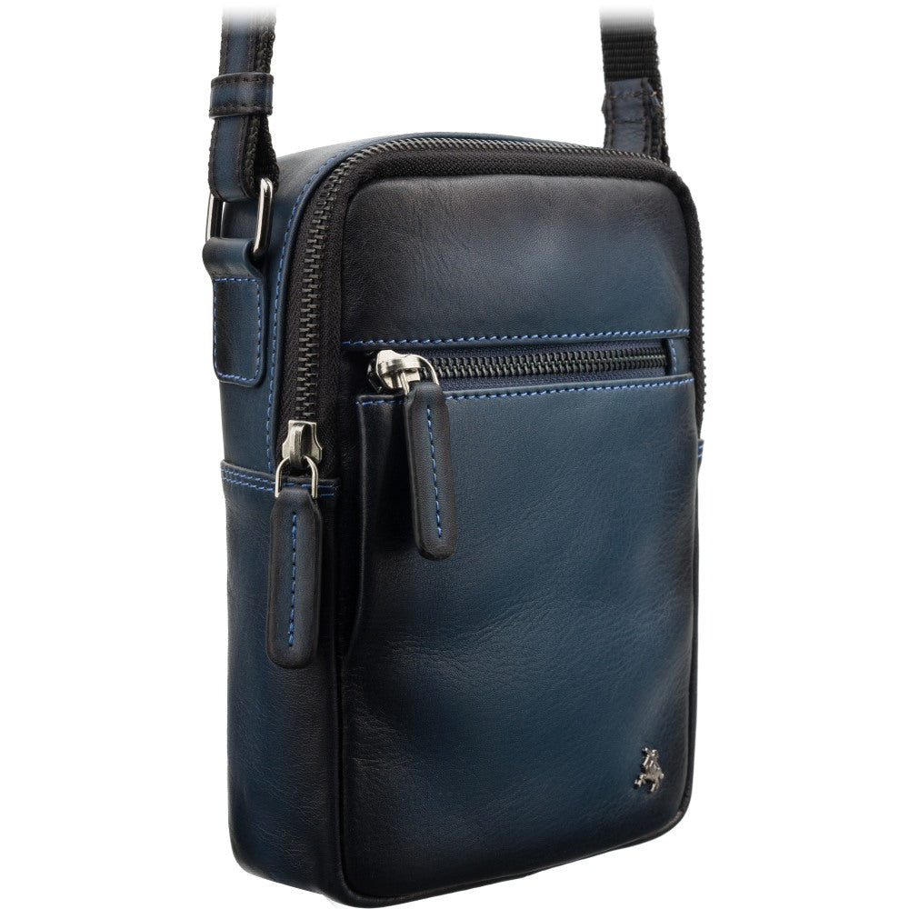 Vyriška odinė rankinė per petį, Visconti AT-43, mėlyna