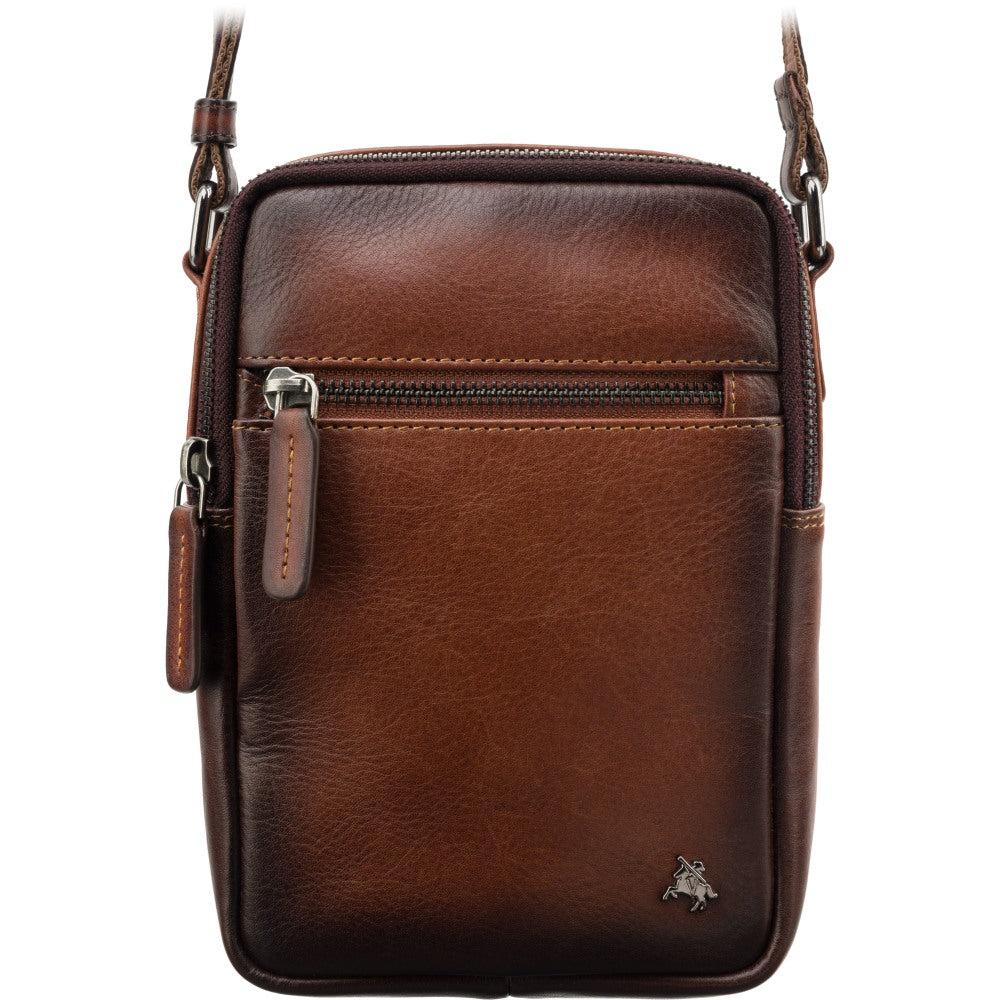 Vyriška odinė rankinė per petį, Visconti AT-43, ruda
