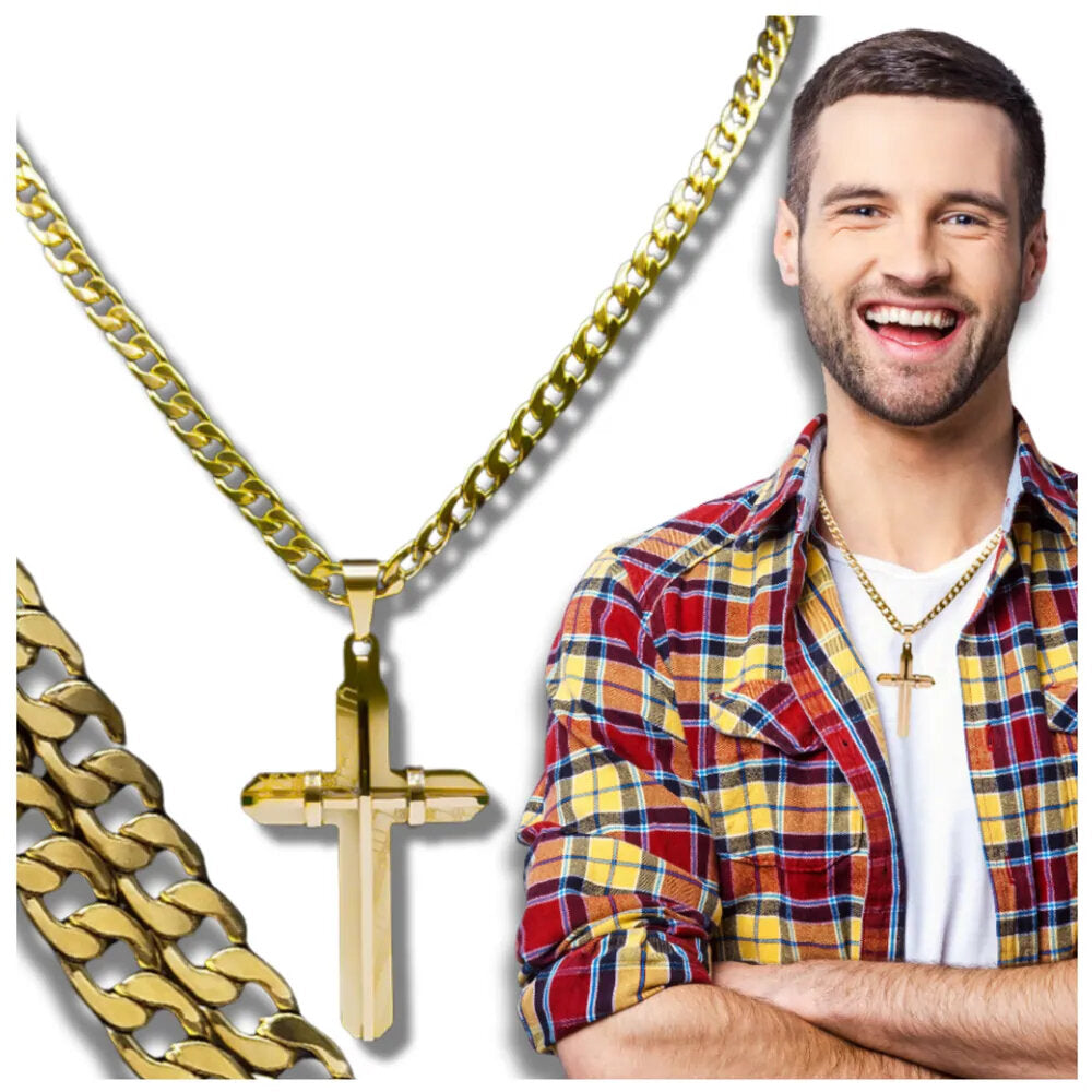 Vyriškas ir moteriškas pakabukas kryžius, aukso spalvos, chirurginis plienas