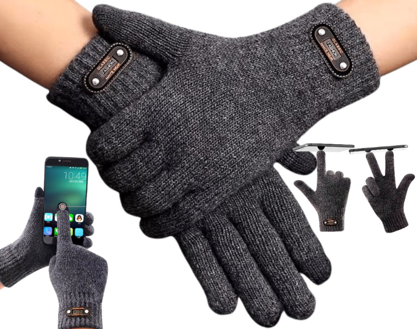 Vyriškos žieminės pirštinės R6, pilkos