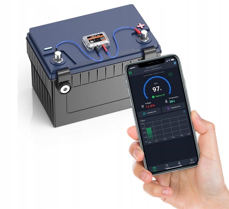 Akumuliatoriaus ir generatoriaus testeris su GPS, Android iOS