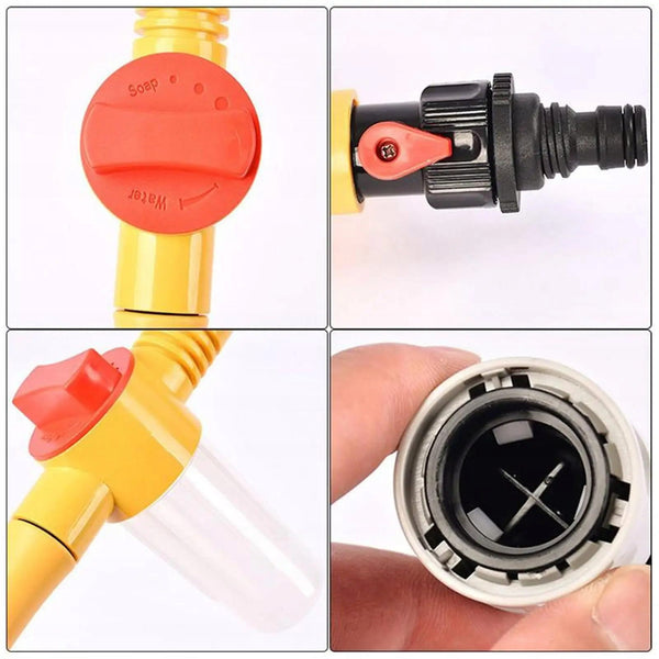 Automobilio šepetys, suktukas su skysčio dozatoriumi ir 5m žarna