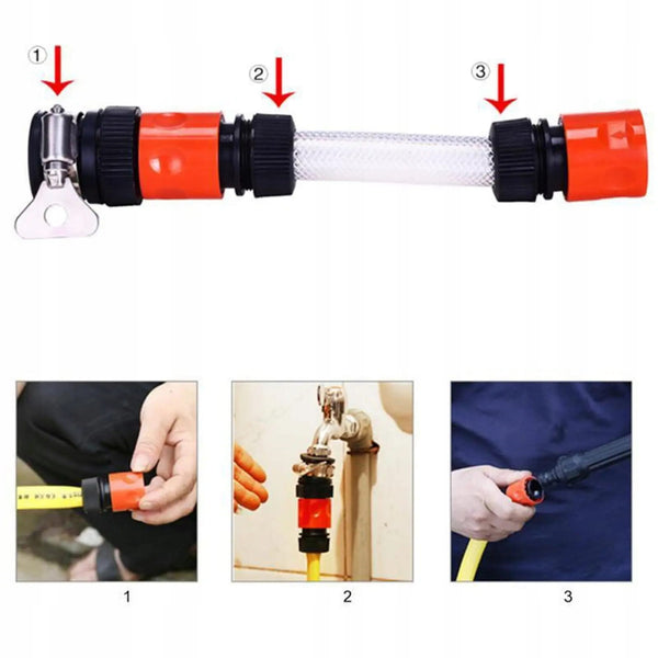 Automobilio šepetys, suktukas su skysčio dozatoriumi ir 5m žarna