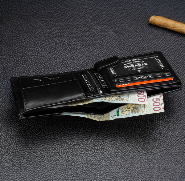 Juoda vyriška piniginė STEVENS su grandine S1084