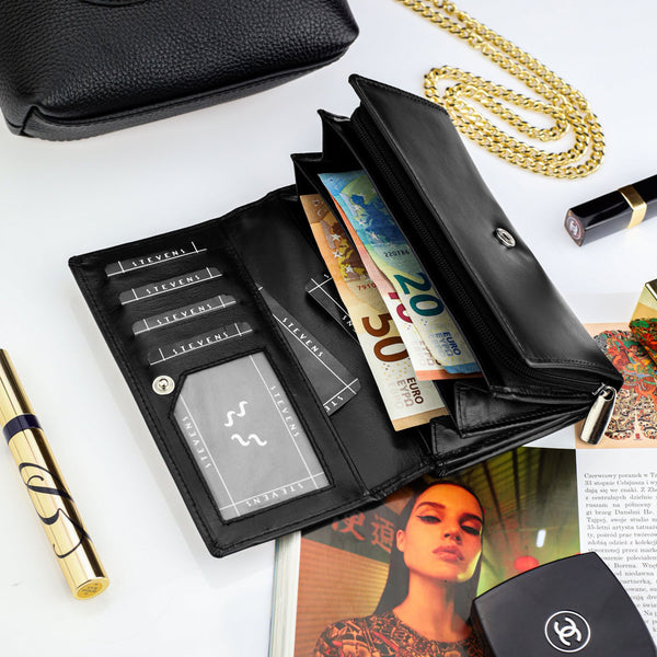 Moteriška odinė piniginė Stevens, juoda, RFID 210-R