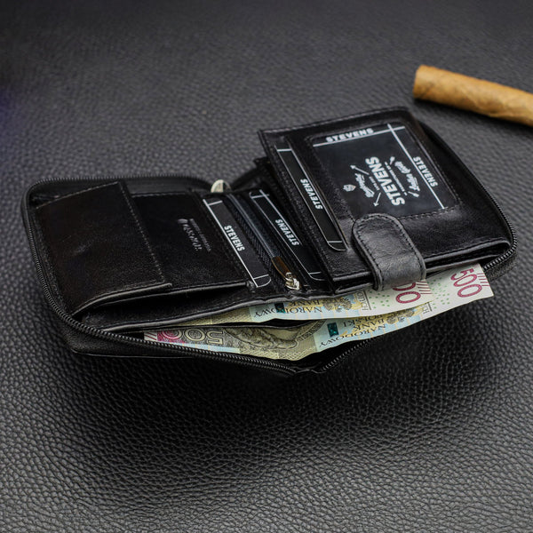 Vyriška odinė piniginė su užtrauktuku ir grandinėle Stevens S160