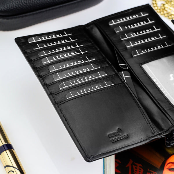 Moteriška odinė piniginė Stevens, juoda, RFID 210-R