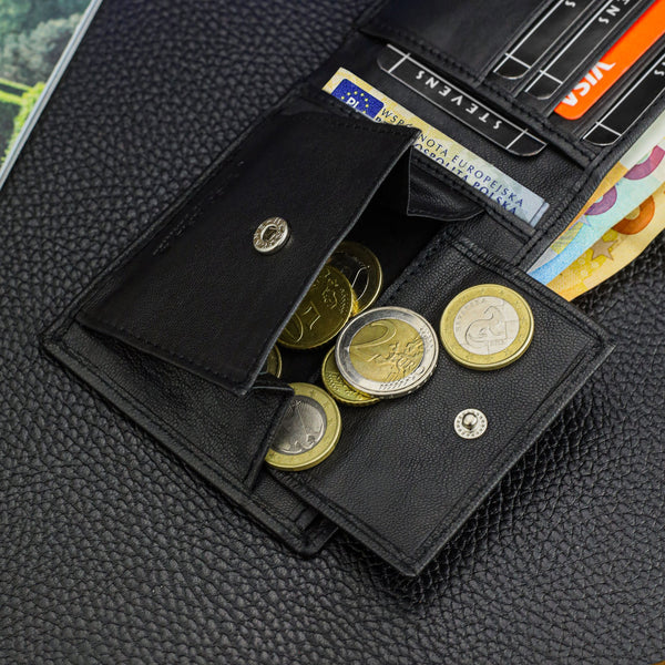 Natūralios odos SLIM piniginė vyrams Stevens 84, juoda S1033