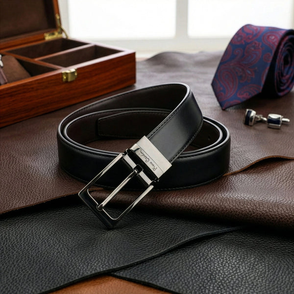 Vyriškas rinkinys Pierre Cardin: odinė piniginė ir dvipusis diržas, juodas/rudas 75T8806BR