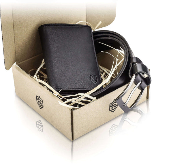 Dovanų rinkinys vyrams piniginė ir diržas Stevens, juodas D153