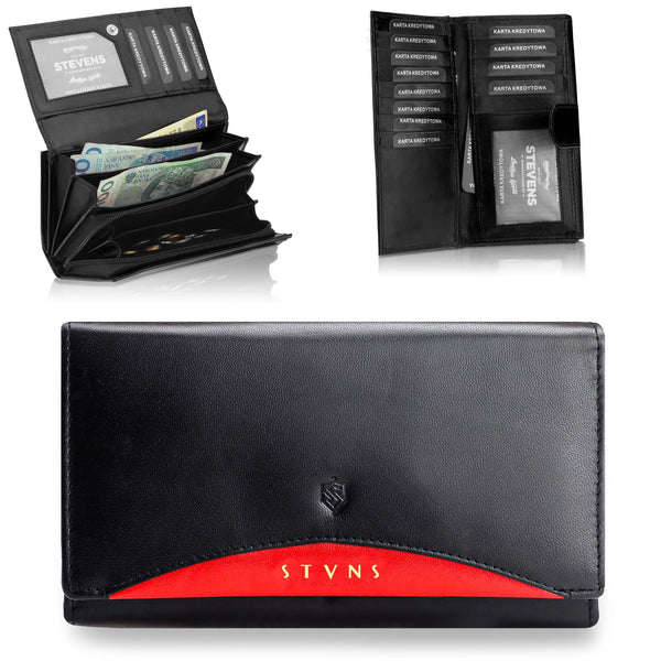 Moteriška odinė piniginė Stevens, juoda, RFID 210-R