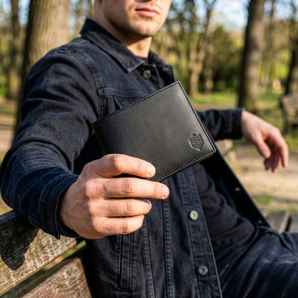 Natūralios odos SLIM piniginė vyrams Stevens 84, juoda S1033