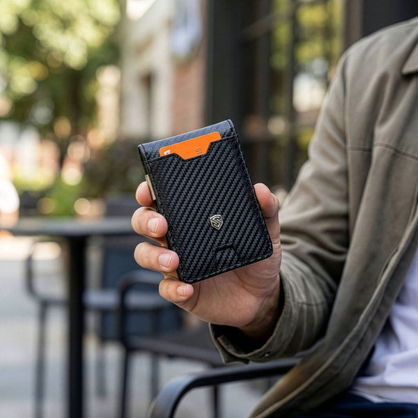 Vyriška plona piniginė, kortelių dėklas su RFID F02 carbon S19