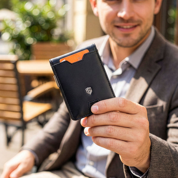 Vyriška plona piniginė, kortelių dėklas su RFID F02 leather S18