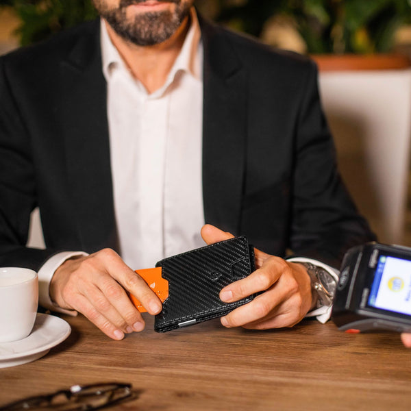 Vyriška plona piniginė, kortelių dėklas su RFID F02 carbon S19