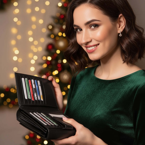 Moteriška odinė piniginė Stevens, juoda, RFID 210-R