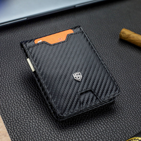 Vyriška plona piniginė, kortelių dėklas su RFID F02 carbon S19