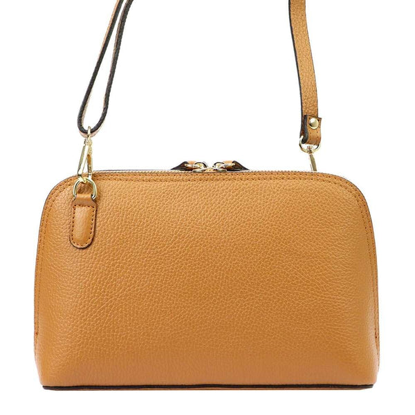 Moteriška odinė rankinė MiaMore 01-043, camel, su auksinės spalvos detalėmis
