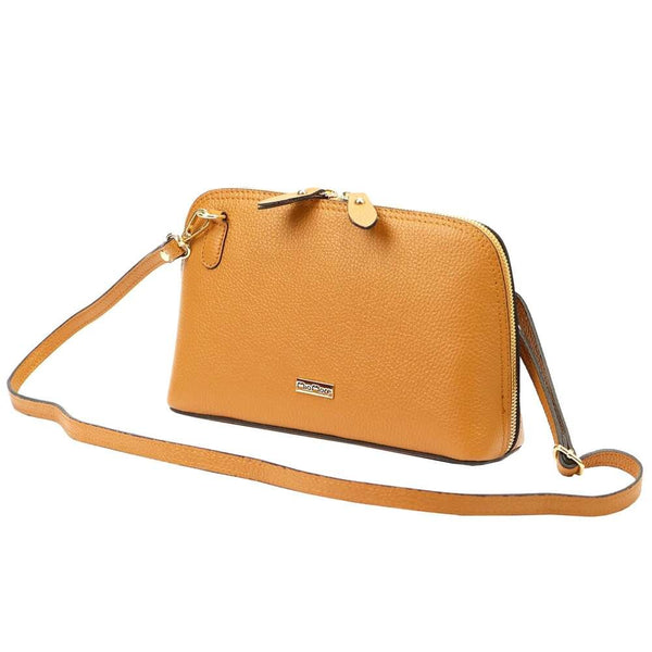 Moteriška odinė rankinė MiaMore 01-043, camel, su auksinės spalvos detalėmis